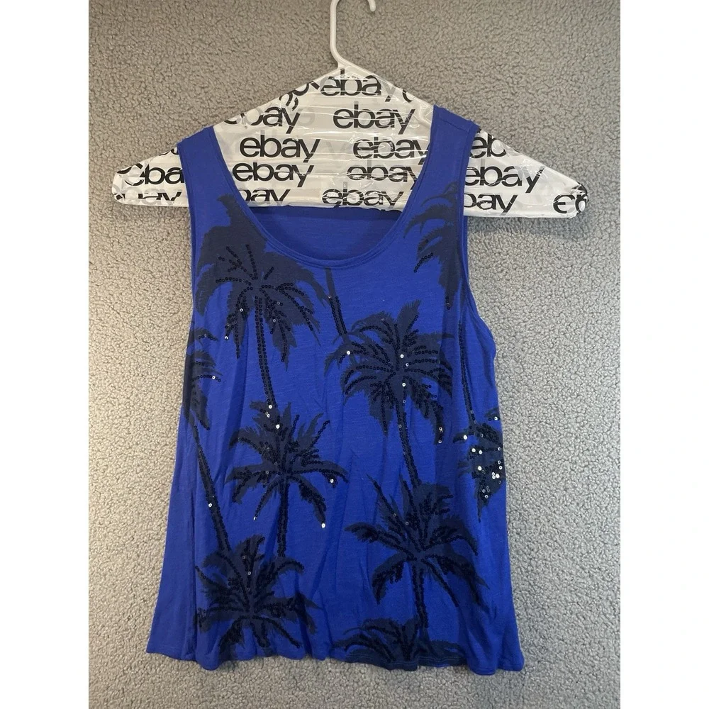 Apt‎ 9 Top Womens Large Shirt Sleeveless Tank Blouse BluePrint Work